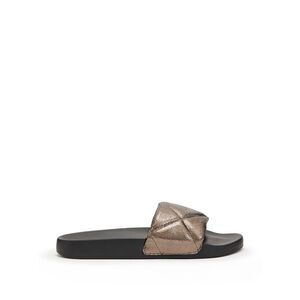 ALLSAINTS Womens Gold Bell Round Toe Slip On Leather Slide Sandals Shoes 10 M